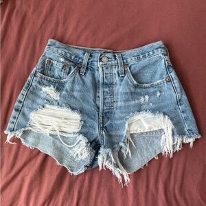 Distressed Blue Denim Shorts